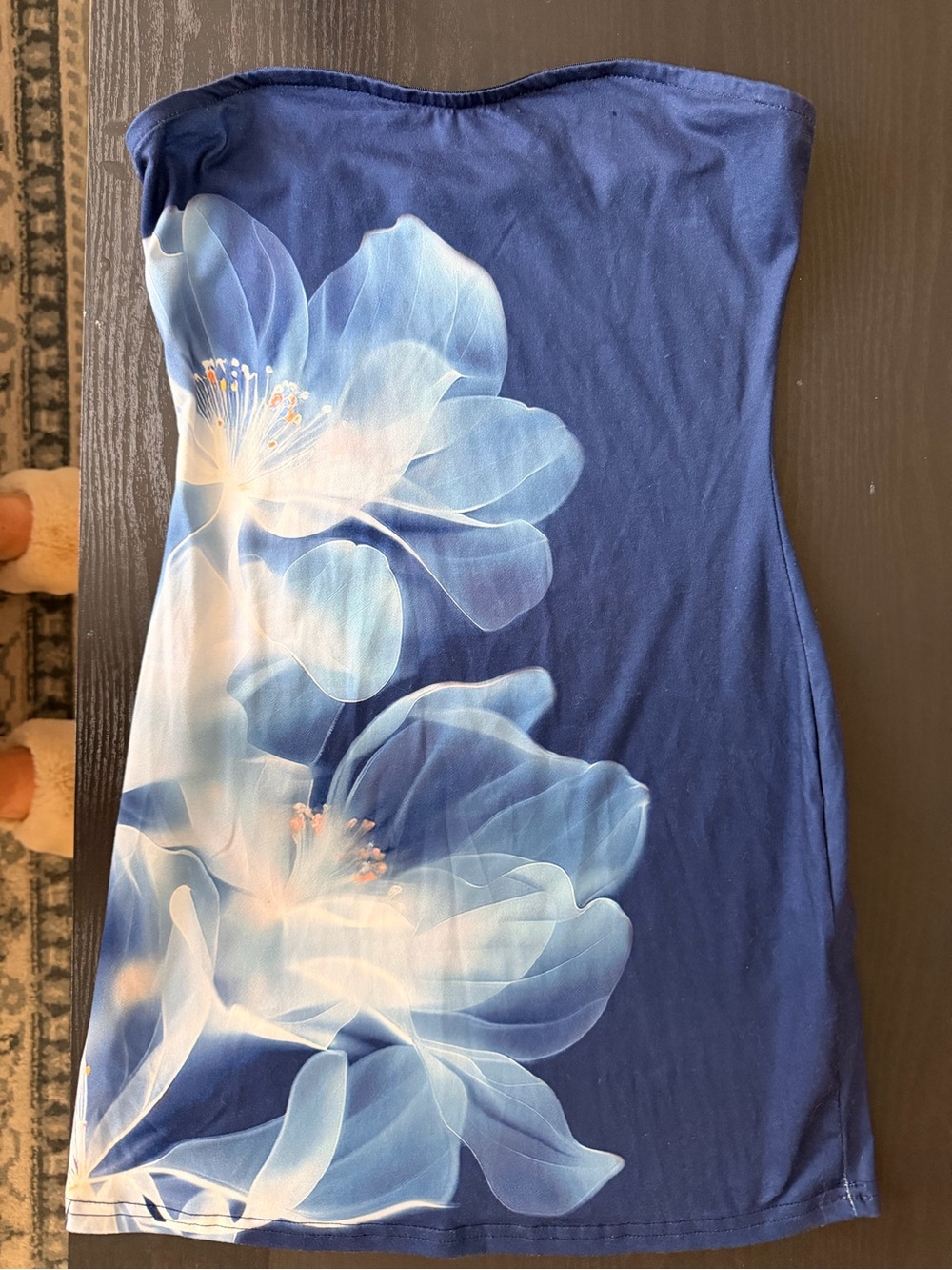 Strapless Floral Bodycon Dress - Blue